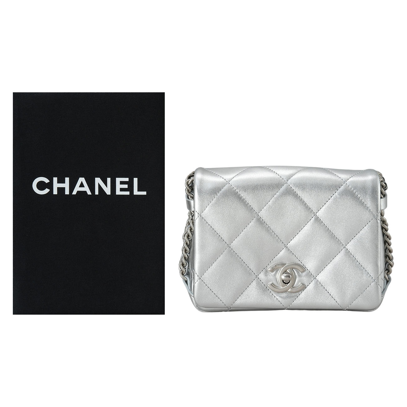 CHANEL(USED)샤넬 시즌 체인 플랩백 메탈릭실버