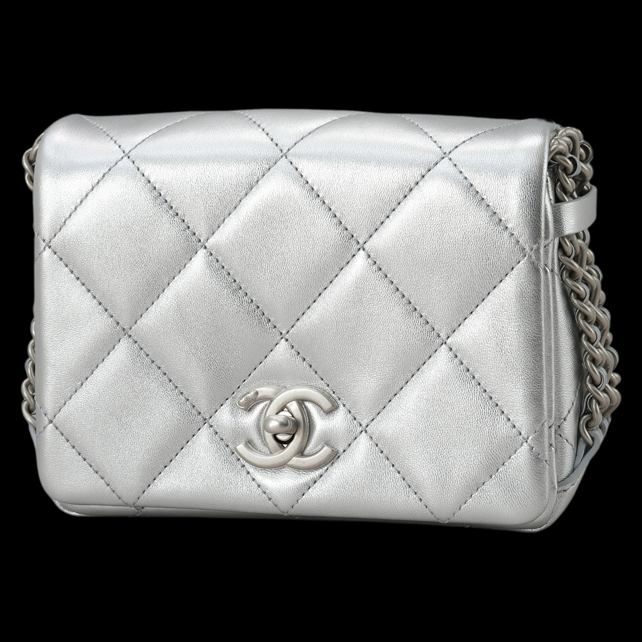 CHANEL(USED)샤넬 시즌 체인 플랩백 메탈릭실버