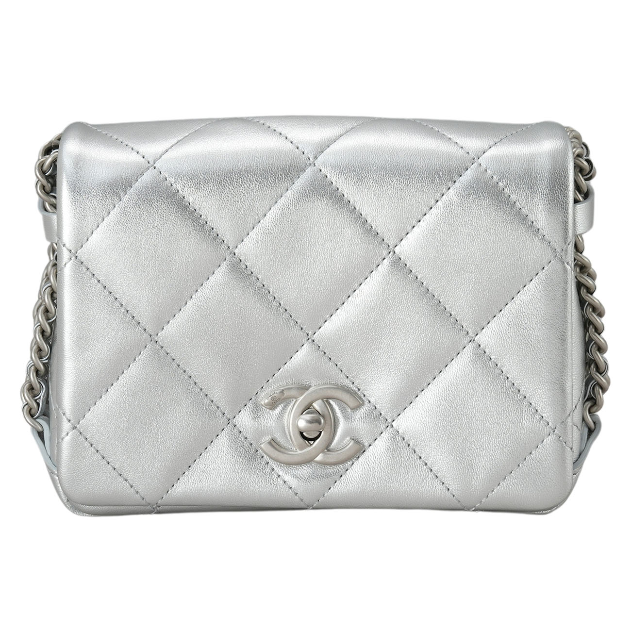 CHANEL(USED)샤넬 시즌 체인 플랩백 메탈릭실버