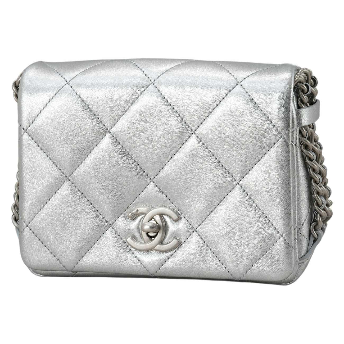 CHANEL(USED)샤넬 시즌 체인 플랩백 메탈릭실버