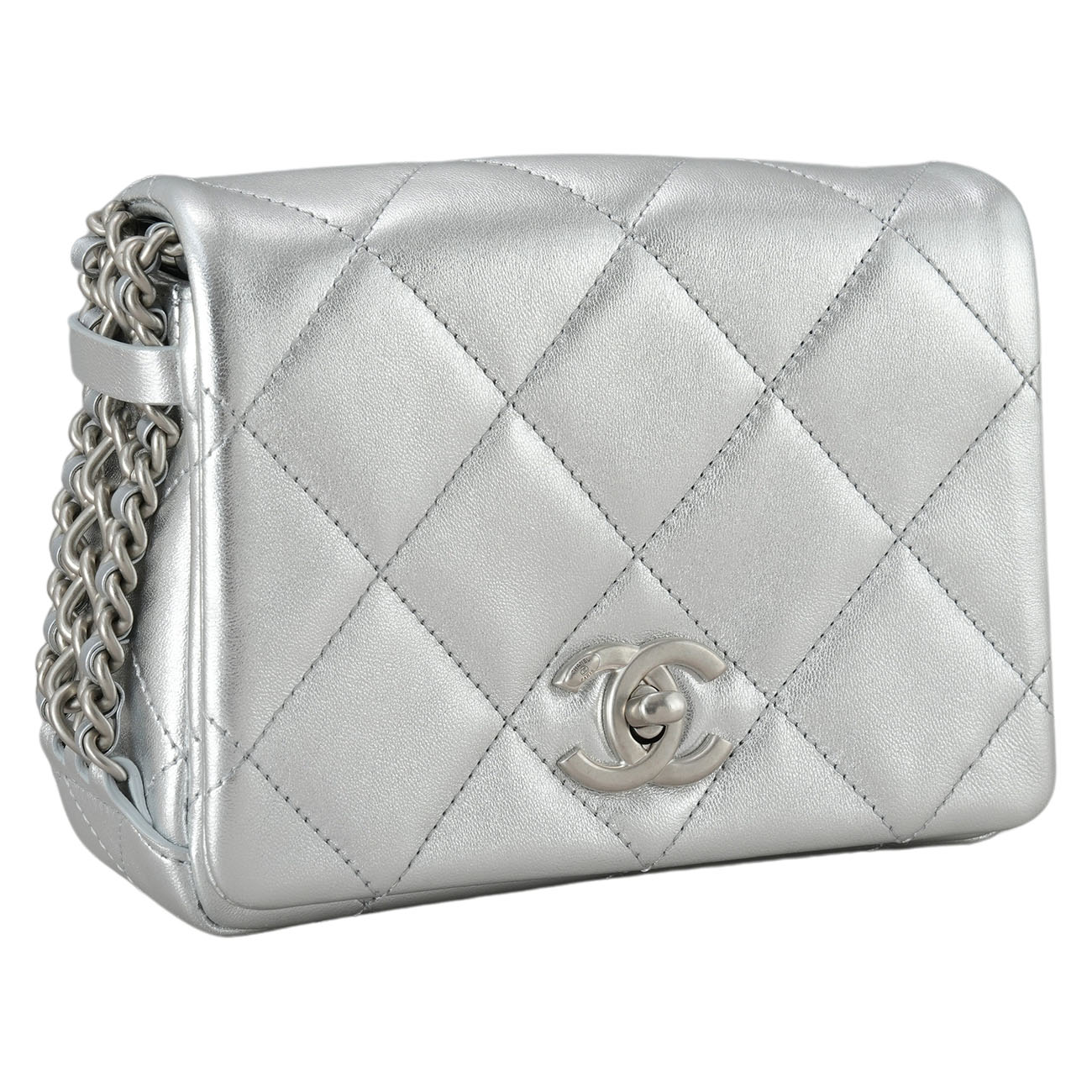 CHANEL(USED)샤넬 시즌 체인 플랩백 메탈릭실버