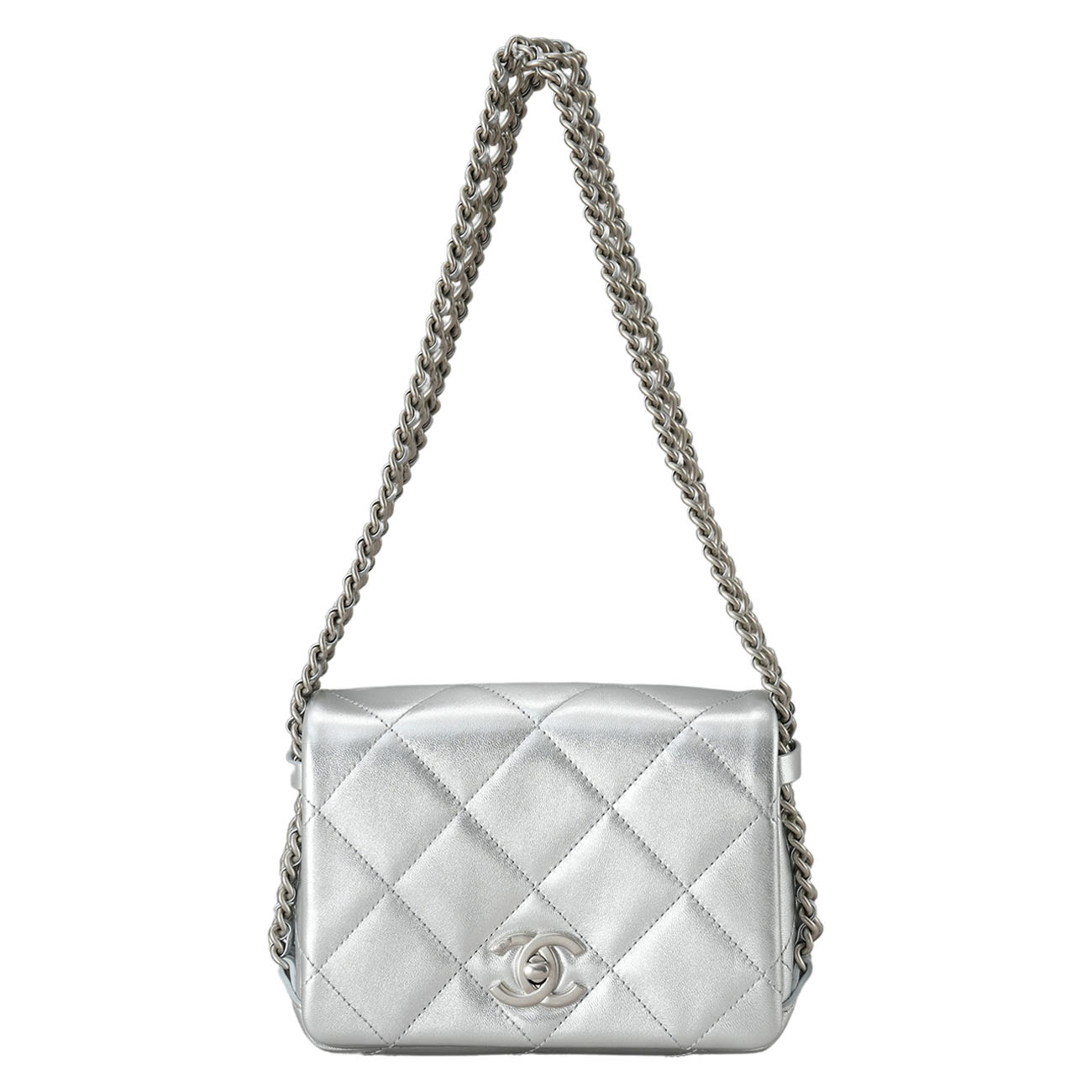 CHANEL(USED)샤넬 시즌 체인 플랩백 메탈릭실버