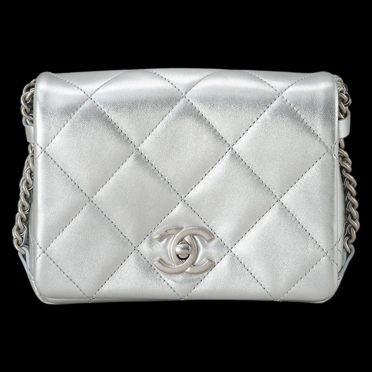 CHANEL(USED)샤넬 시즌 체인 플랩백 메탈릭실버