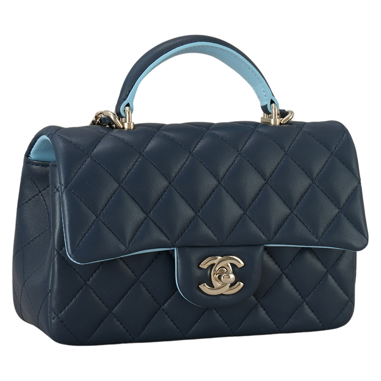 CHANEL(USED)샤넬 램스킨 클래식 뉴미니 탑핸들