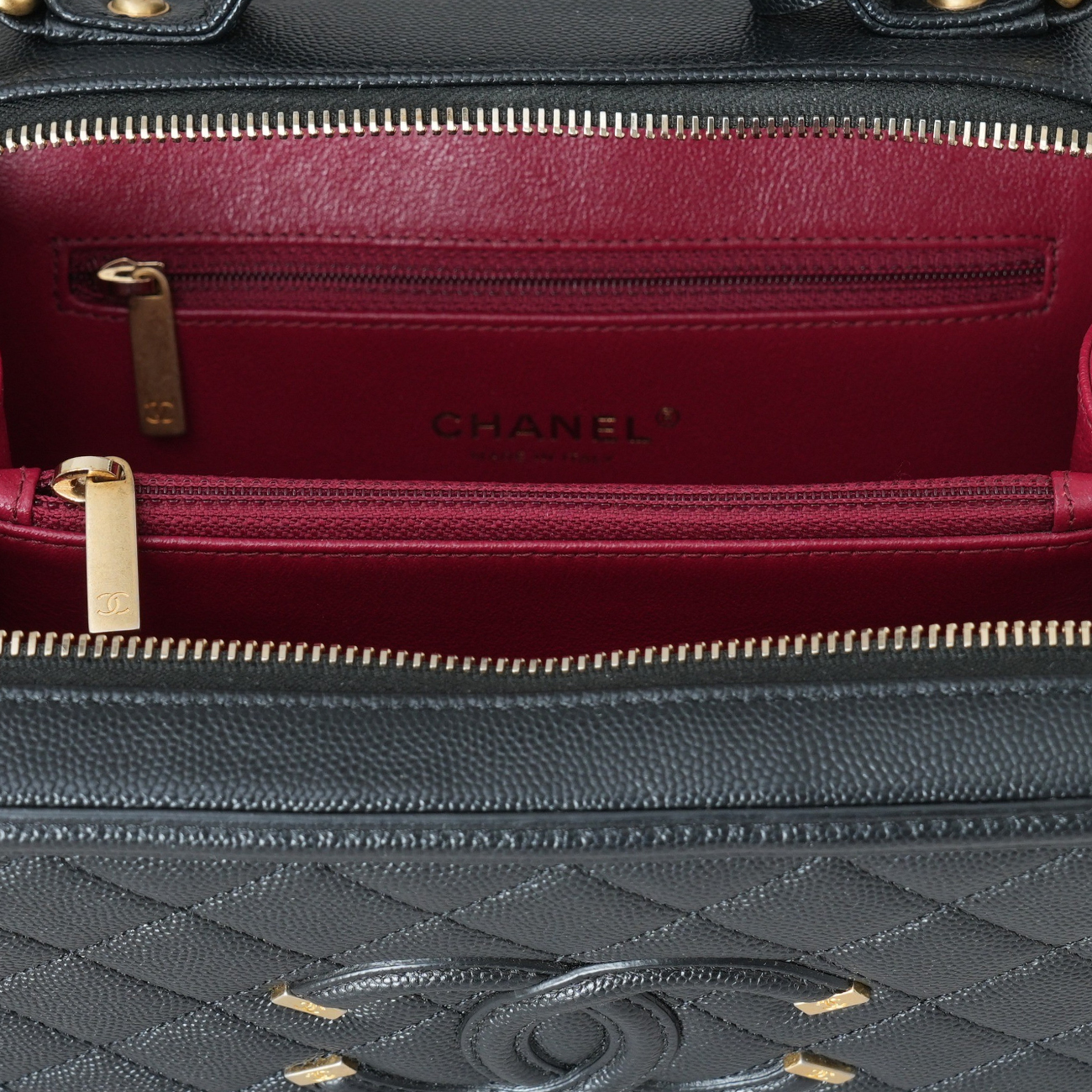 CHANEL(USED)샤넬 캐비어 코스메틱 탑핸들 백