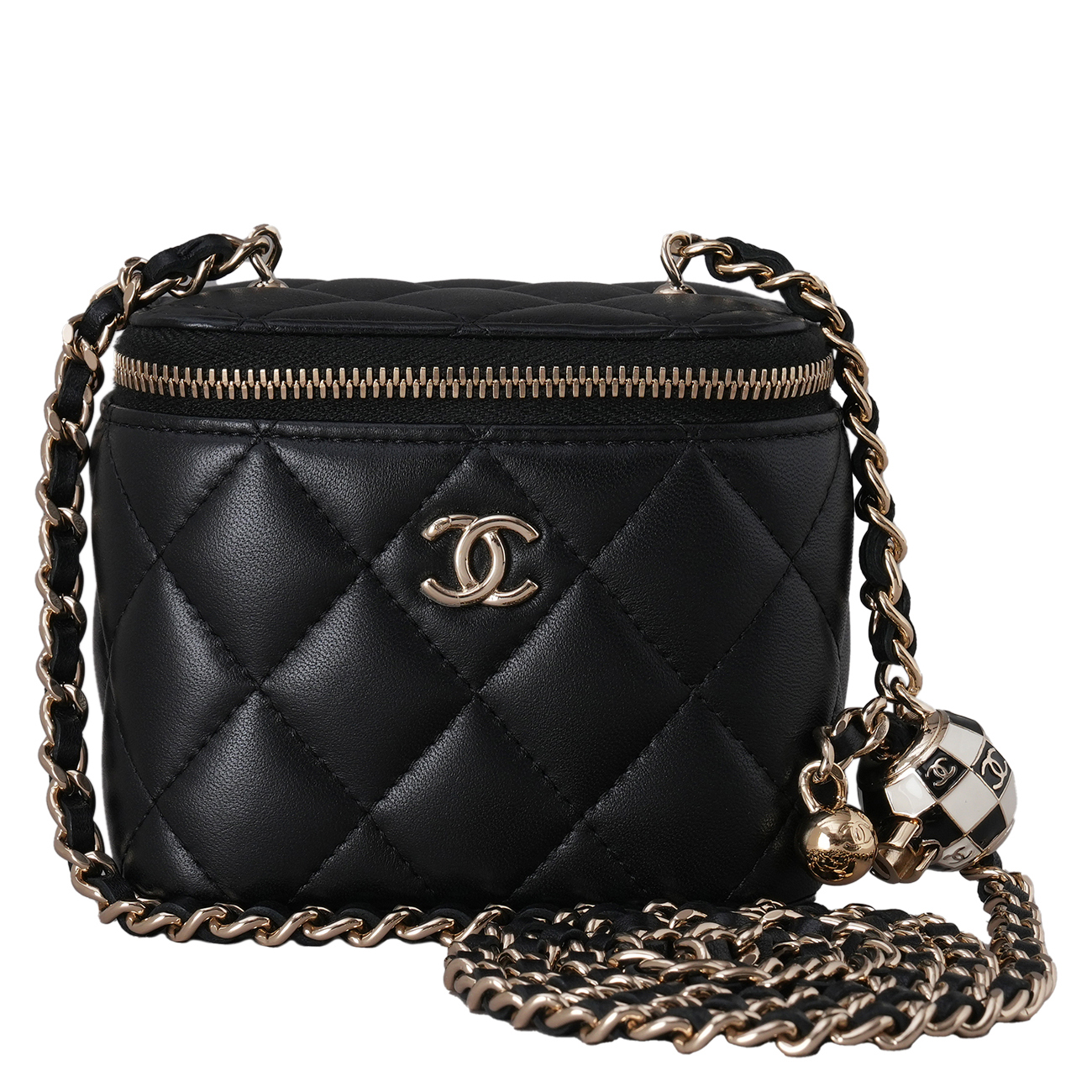 CHANEL(USED)샤넬 AP1447 램스킨 정사각 베니티 체크볼