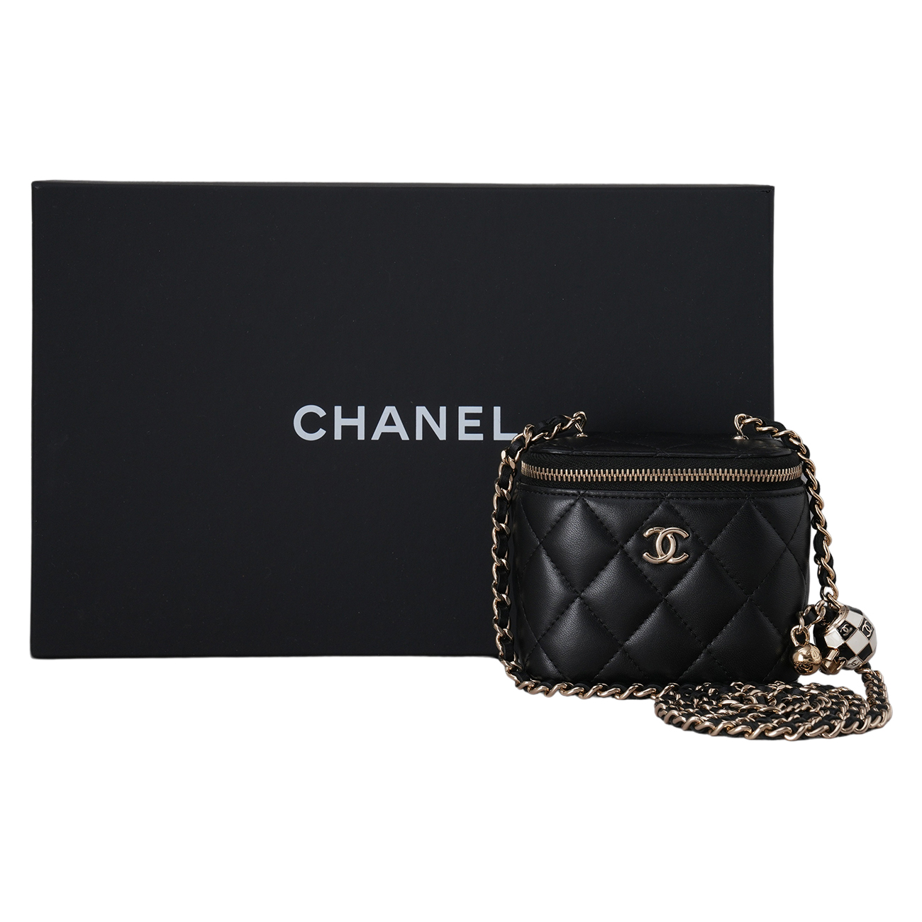 CHANEL(USED)샤넬 AP1447 램스킨 정사각 베니티 체크볼