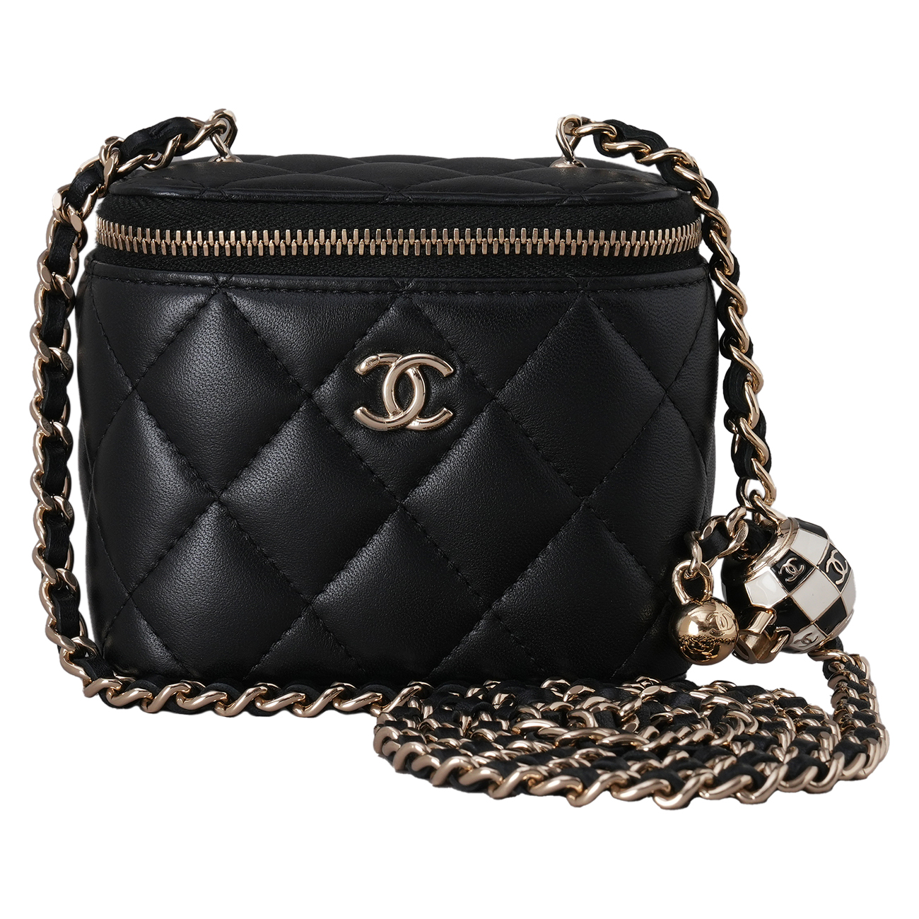 CHANEL(USED)샤넬 AP1447 램스킨 정사각 베니티 체크볼