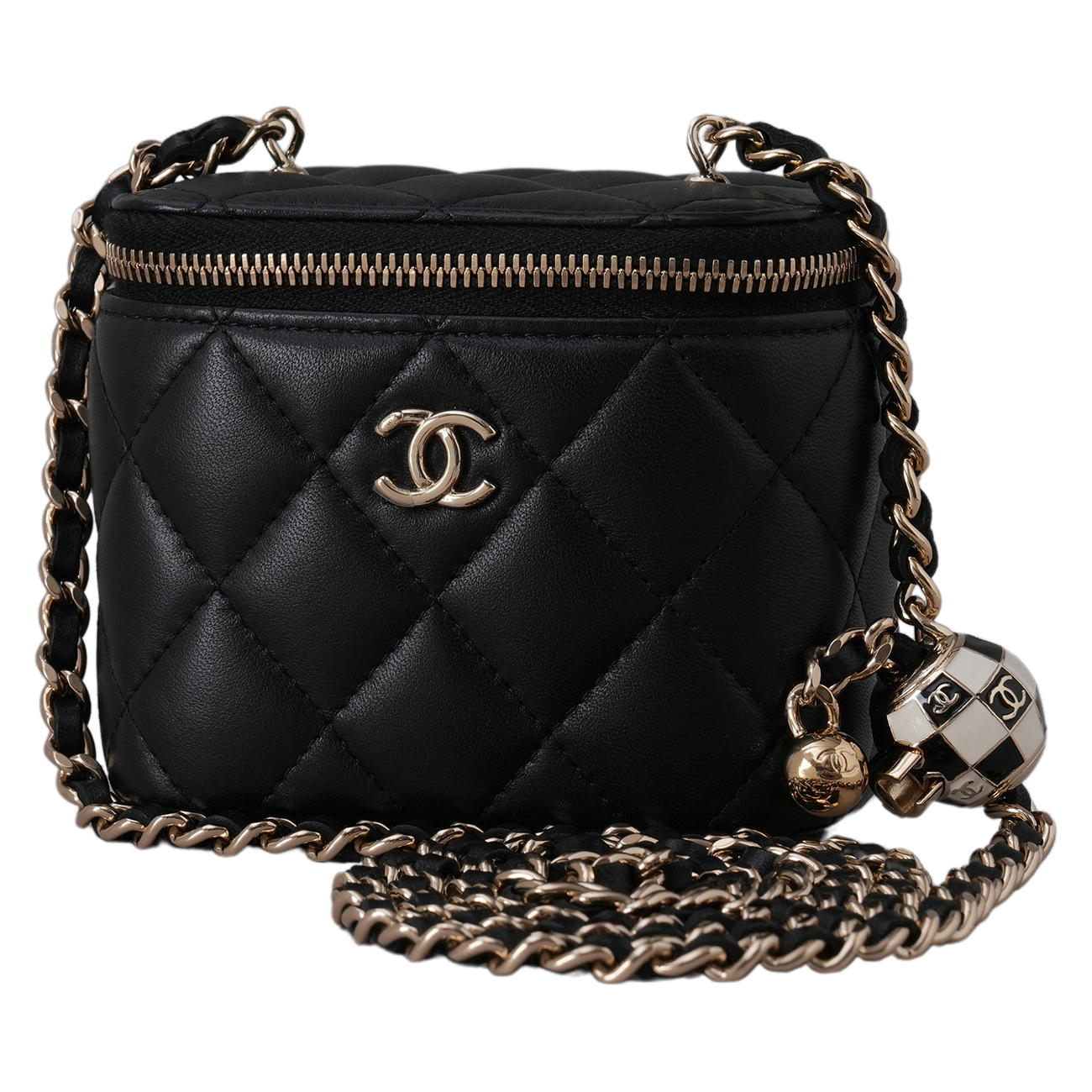 CHANEL(USED)샤넬 AP1447 램스킨 정사각 베니티 체크볼