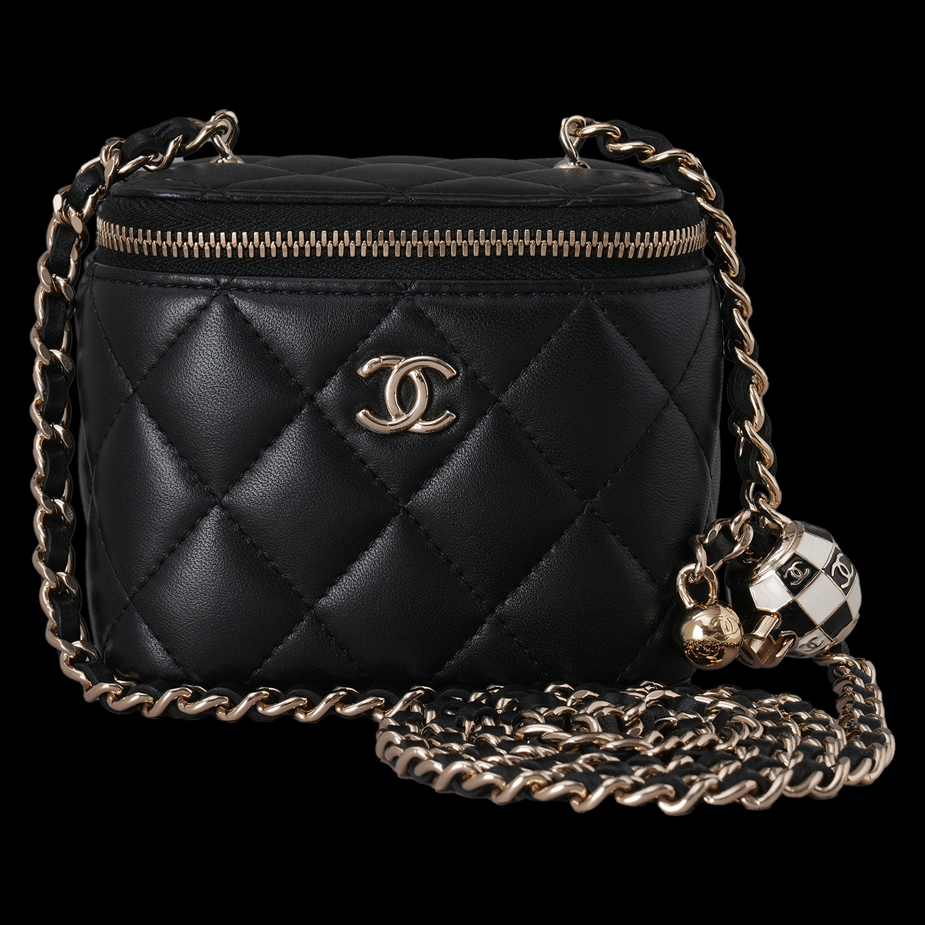 CHANEL(USED)샤넬 AP1447 램스킨 정사각 베니티 체크볼