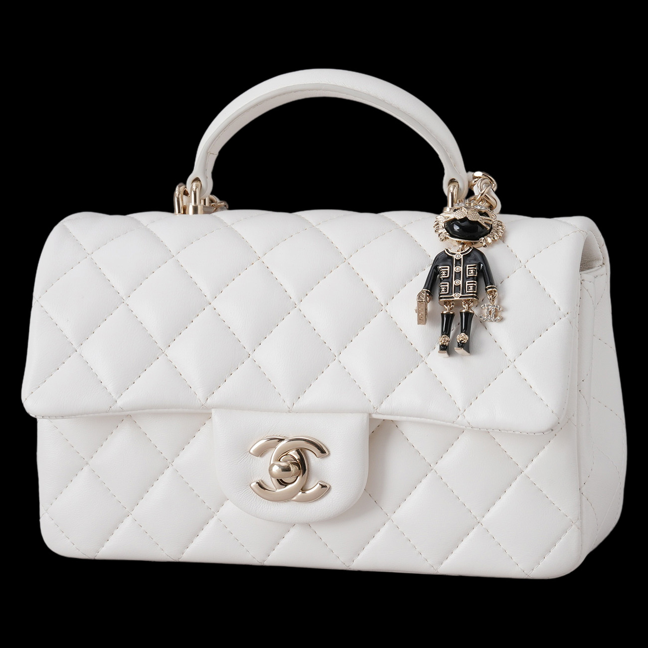 CHANEL(USED)샤넬 AS2431 램스킨 클래식 뉴미니 탑핸들 참장식 크로스백