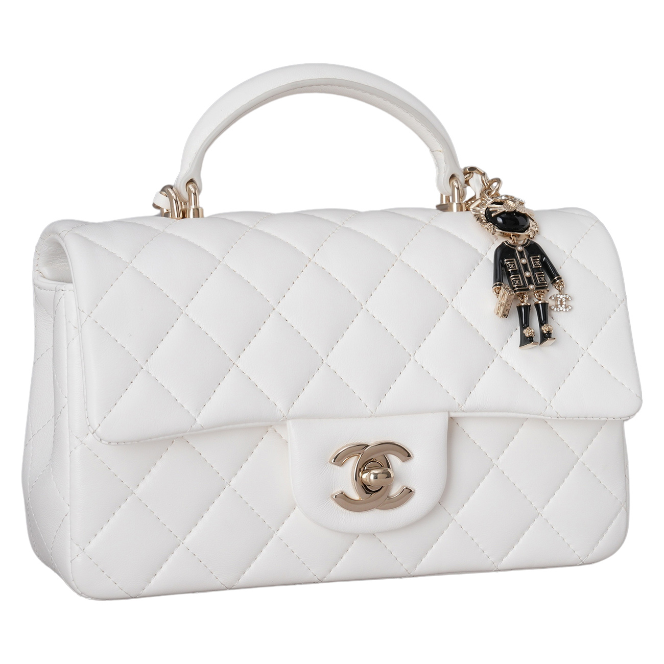 CHANEL(USED)샤넬 AS2431 램스킨 클래식 뉴미니 탑핸들 참장식 크로스백