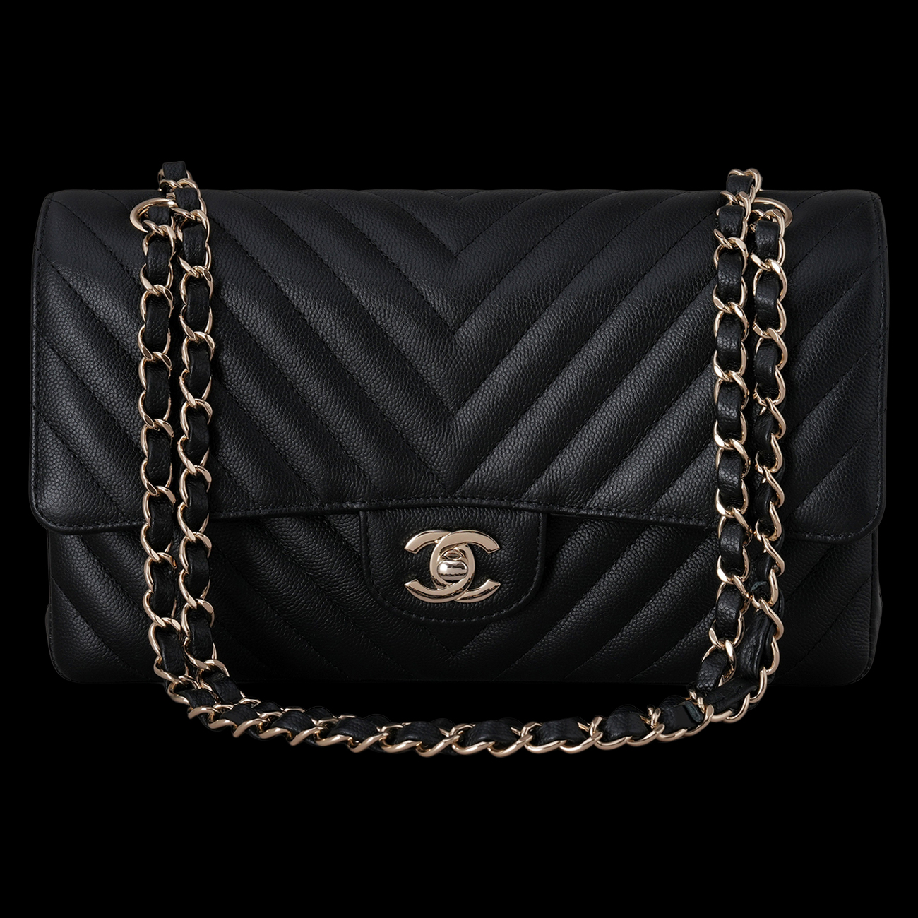 CHANEL(USED)샤넬 캐비어 쉐브론 클래식 미듐 플랩백