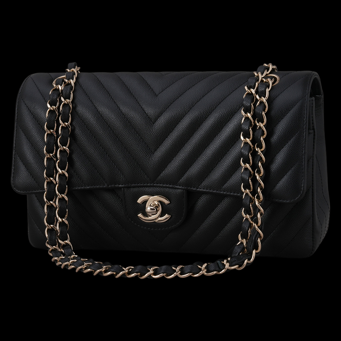 CHANEL(USED)샤넬 캐비어 쉐브론 클래식 미듐 플랩백