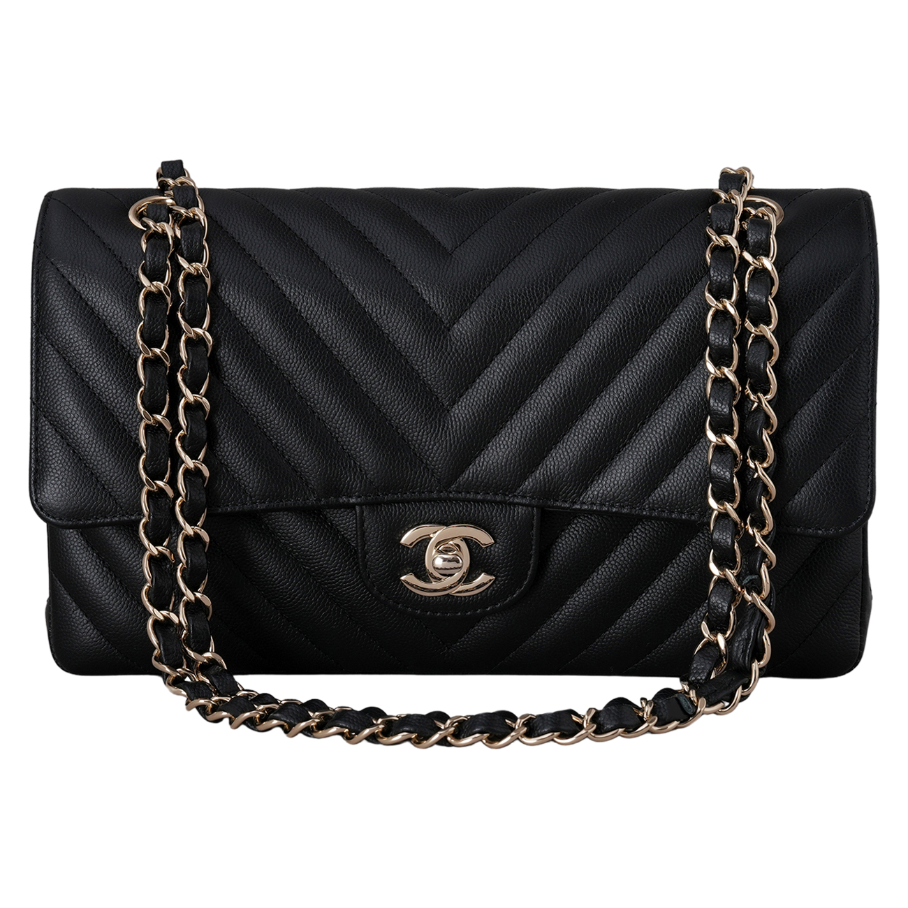 CHANEL(USED)샤넬 캐비어 쉐브론 클래식 미듐 플랩백
