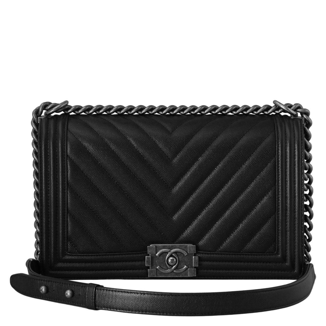CHANEL(USED)샤넬 캐비어 보이샤넬 쉐브론 라지 플랩백