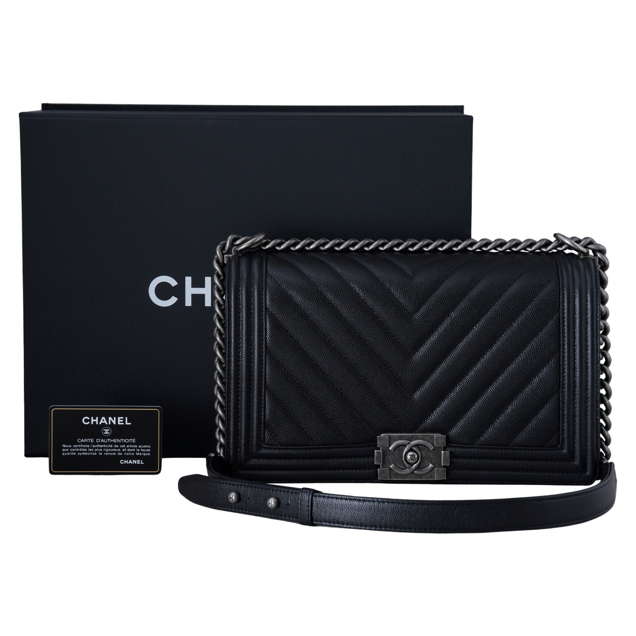 CHANEL(USED)샤넬 캐비어 보이샤넬 쉐브론 라지 플랩백