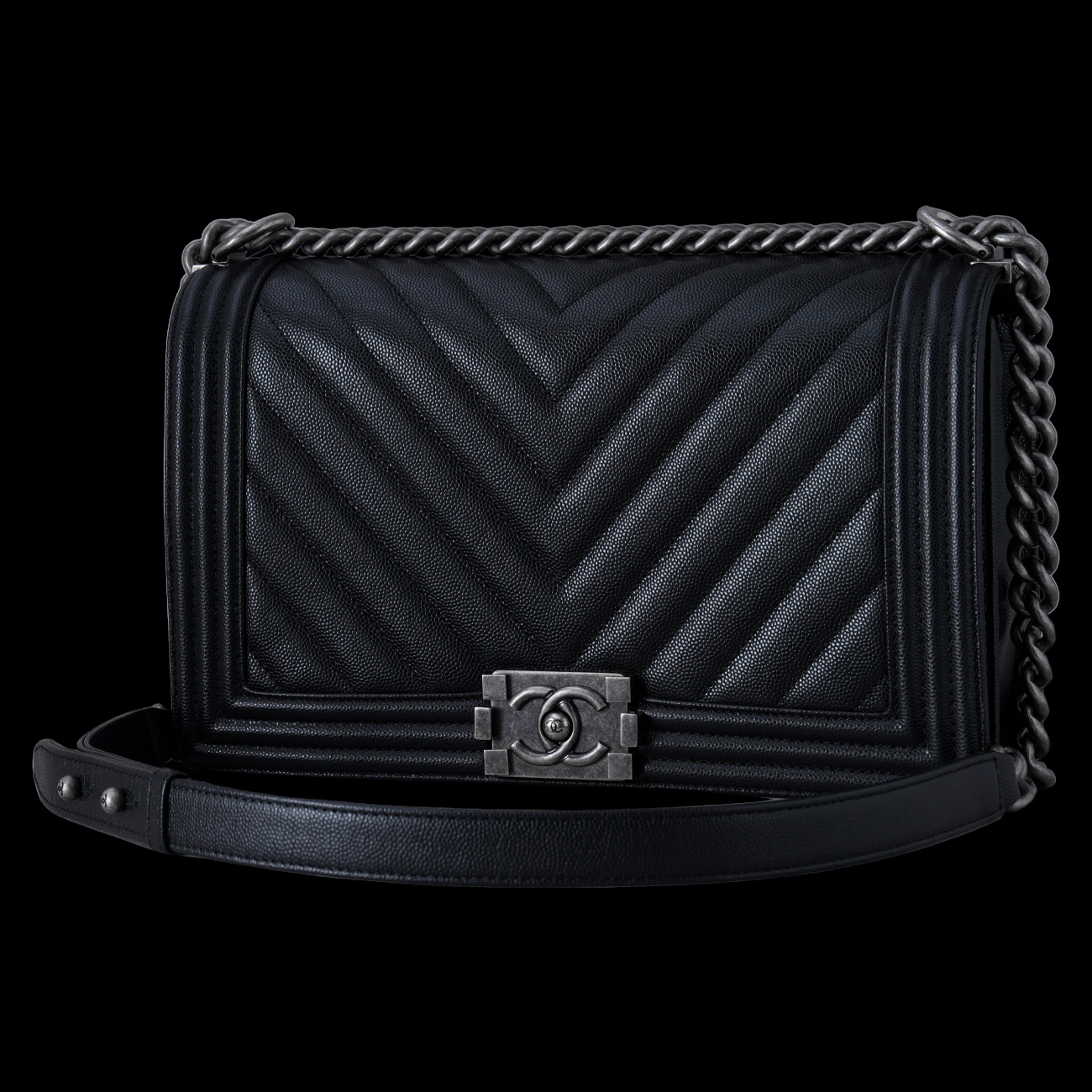 CHANEL(USED)샤넬 캐비어 보이샤넬 쉐브론 라지 플랩백