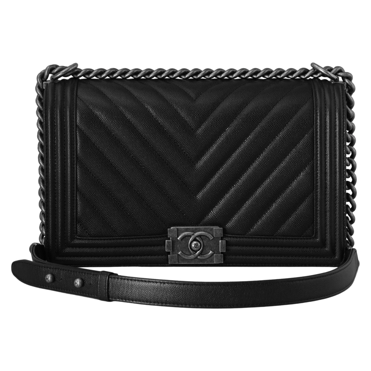 CHANEL(USED)샤넬 캐비어 보이샤넬 쉐브론 라지 플랩백