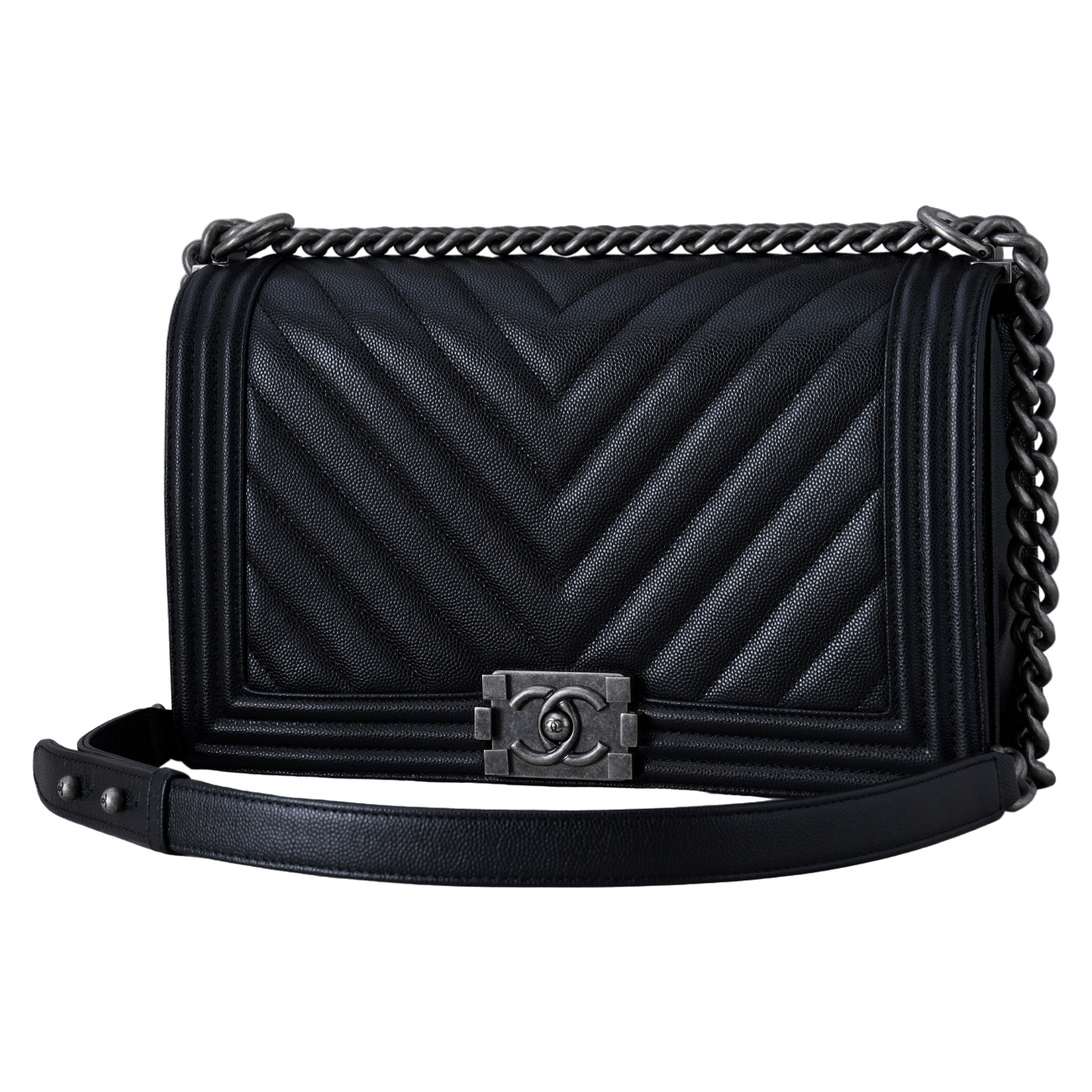 CHANEL(USED)샤넬 캐비어 보이샤넬 쉐브론 라지 플랩백