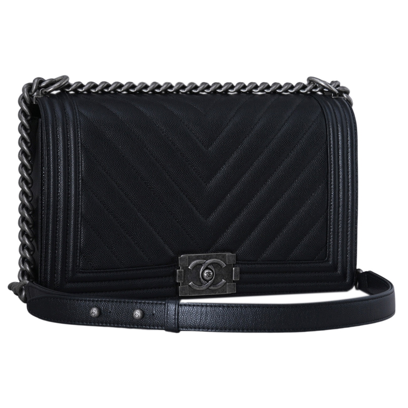 CHANEL(USED)샤넬 캐비어 보이샤넬 쉐브론 라지 플랩백
