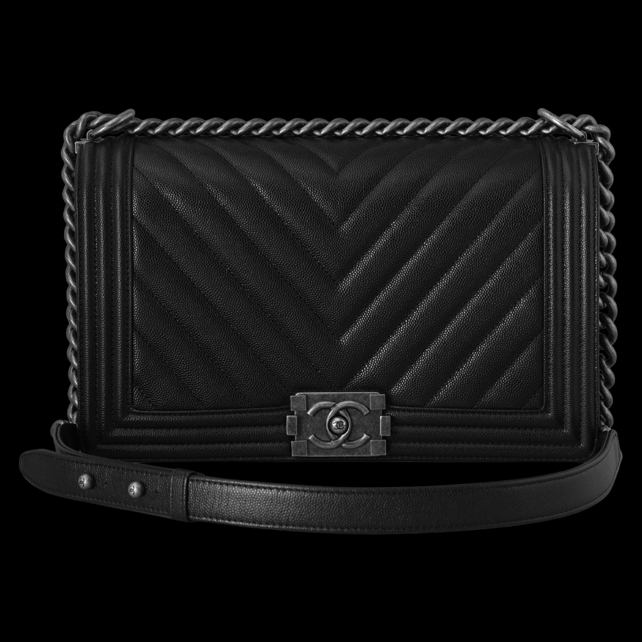 CHANEL(USED)샤넬 캐비어 보이샤넬 쉐브론 라지 플랩백