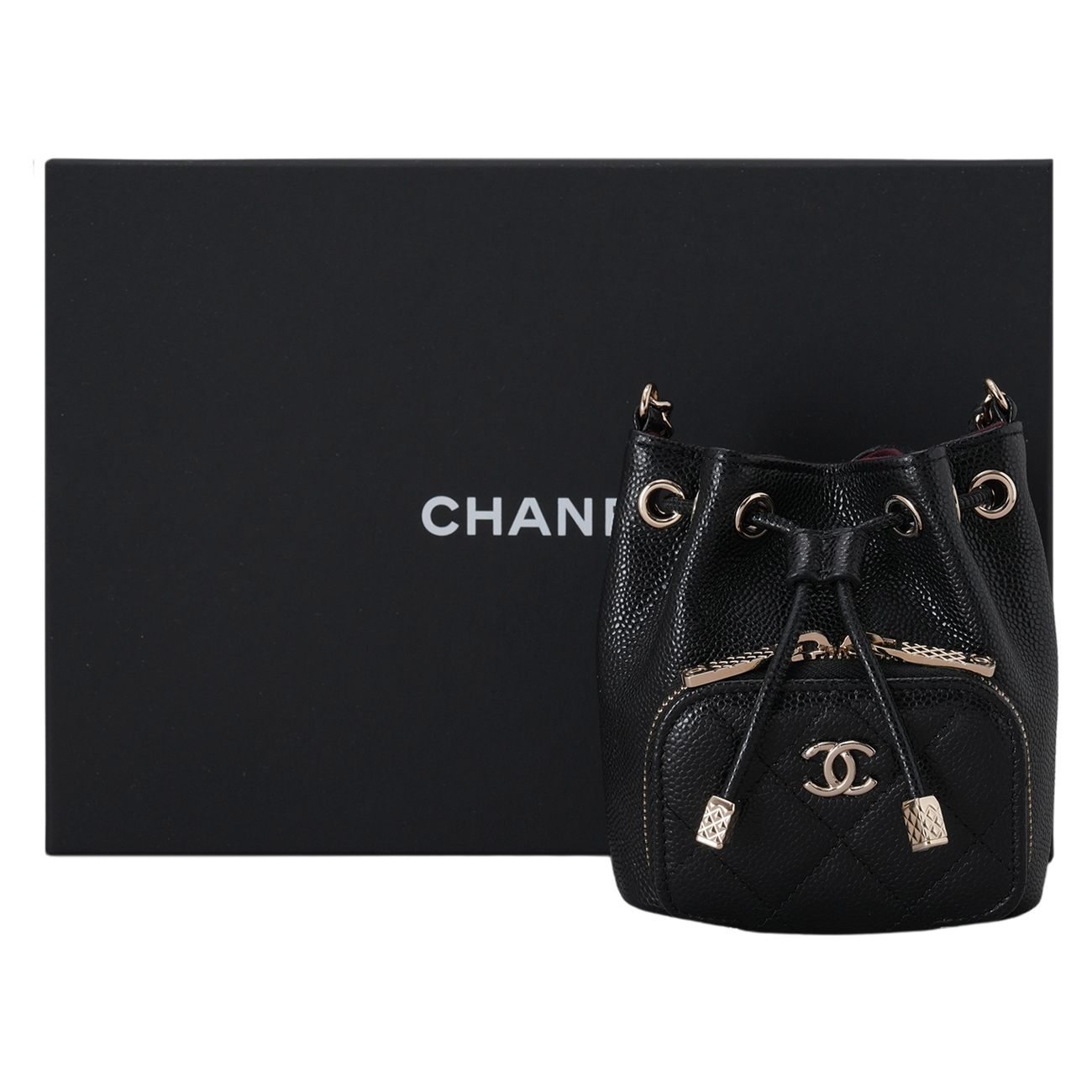 CHANEL(USED)샤넬 캐비어 드로스트링 미니 버킷 크로스백