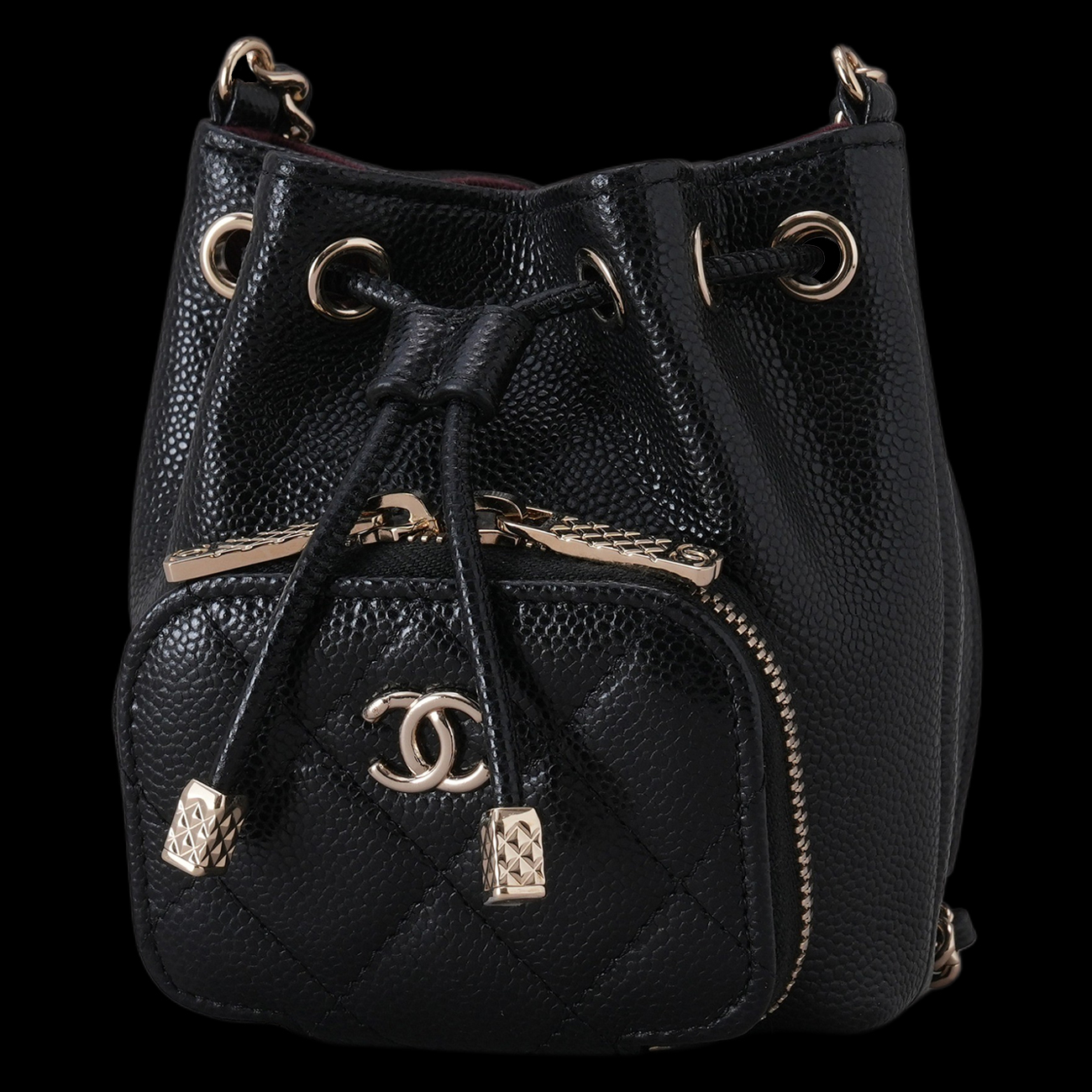 CHANEL(USED)샤넬 캐비어 드로스트링 미니 버킷 크로스백