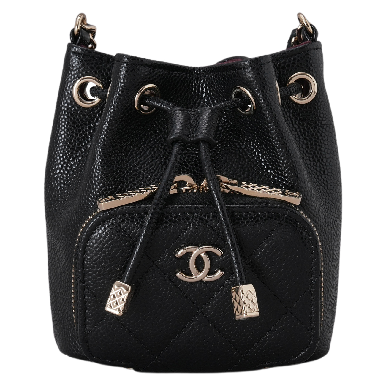 CHANEL(USED)샤넬 캐비어 드로스트링 미니 버킷 크로스백