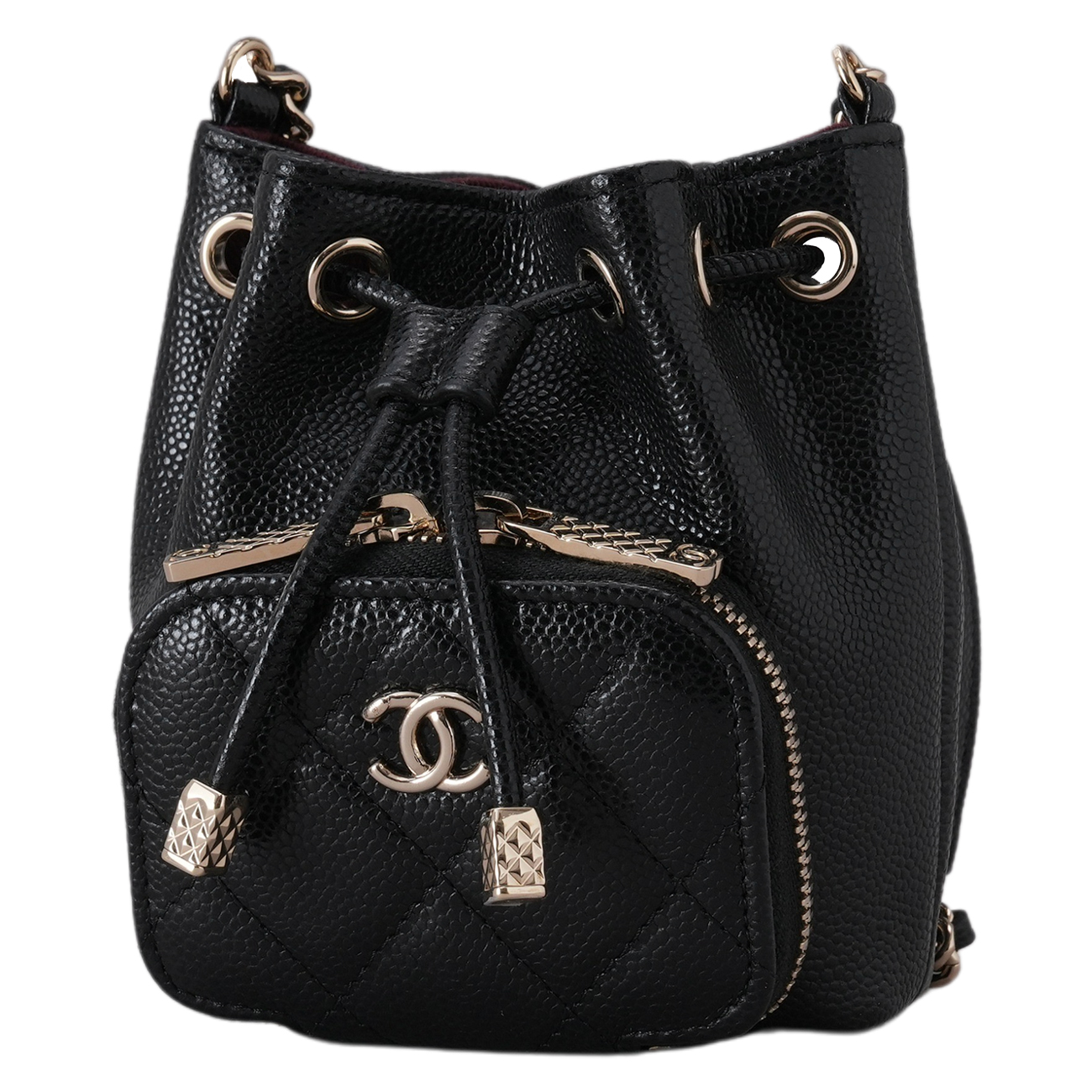 CHANEL(USED)샤넬 캐비어 드로스트링 미니 버킷 크로스백