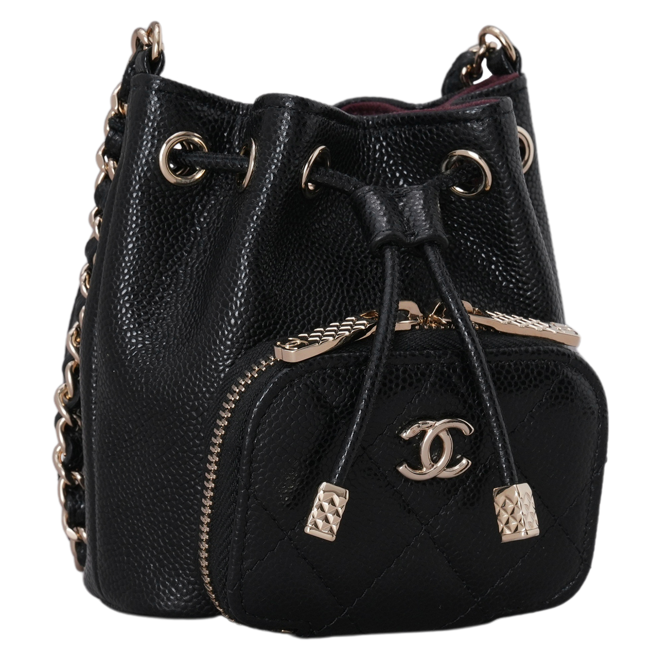 CHANEL(USED)샤넬 캐비어 드로스트링 미니 버킷 크로스백