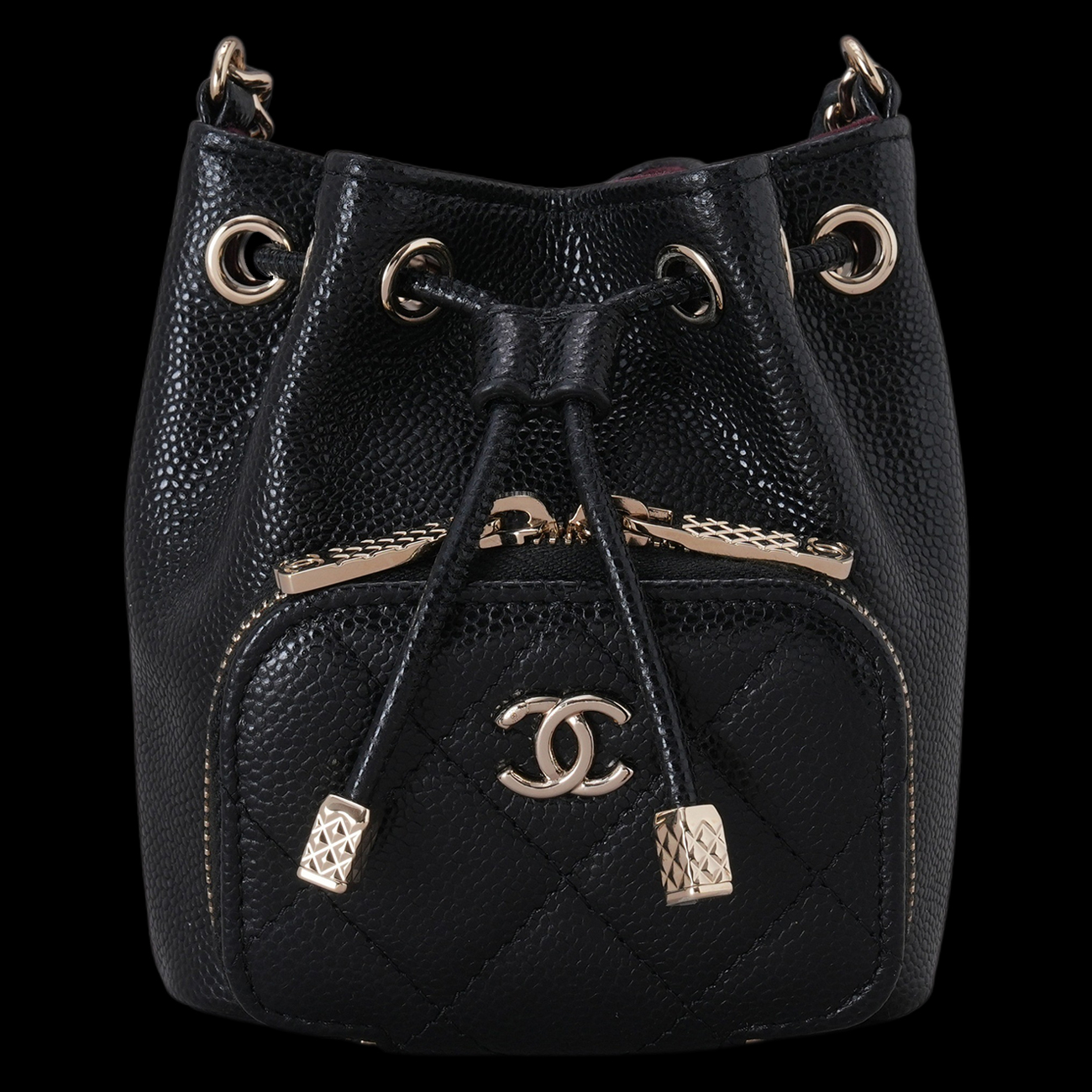 CHANEL(USED)샤넬 캐비어 드로스트링 미니 버킷 크로스백