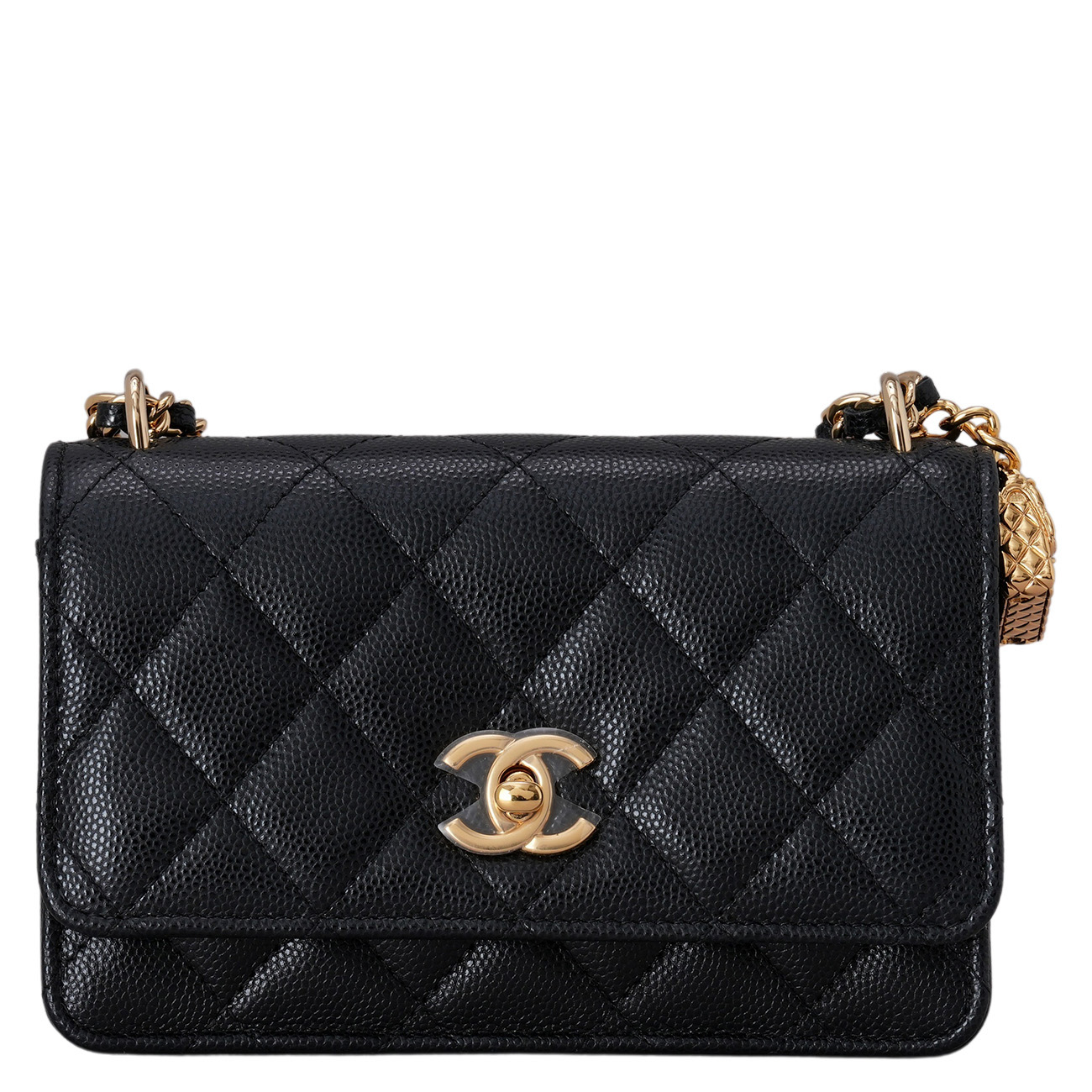 CHANEL(USED)샤넬 AP3316 시즌 캐비어 클래식 백참 WOC 블랙 금장