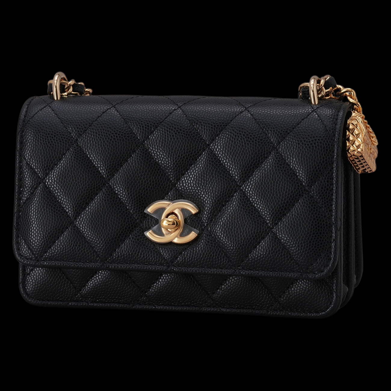 CHANEL(USED)샤넬 AP3316 시즌 캐비어 클래식 백참 WOC 블랙 금장