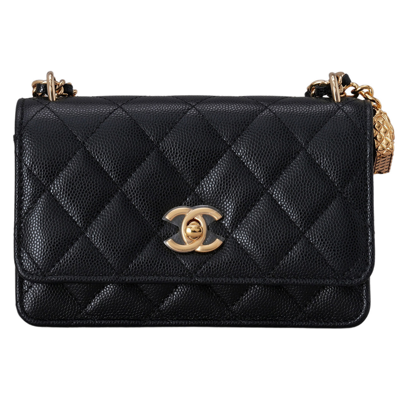 CHANEL(USED)샤넬 AP3316 시즌 캐비어 클래식 백참 WOC 블랙 금장