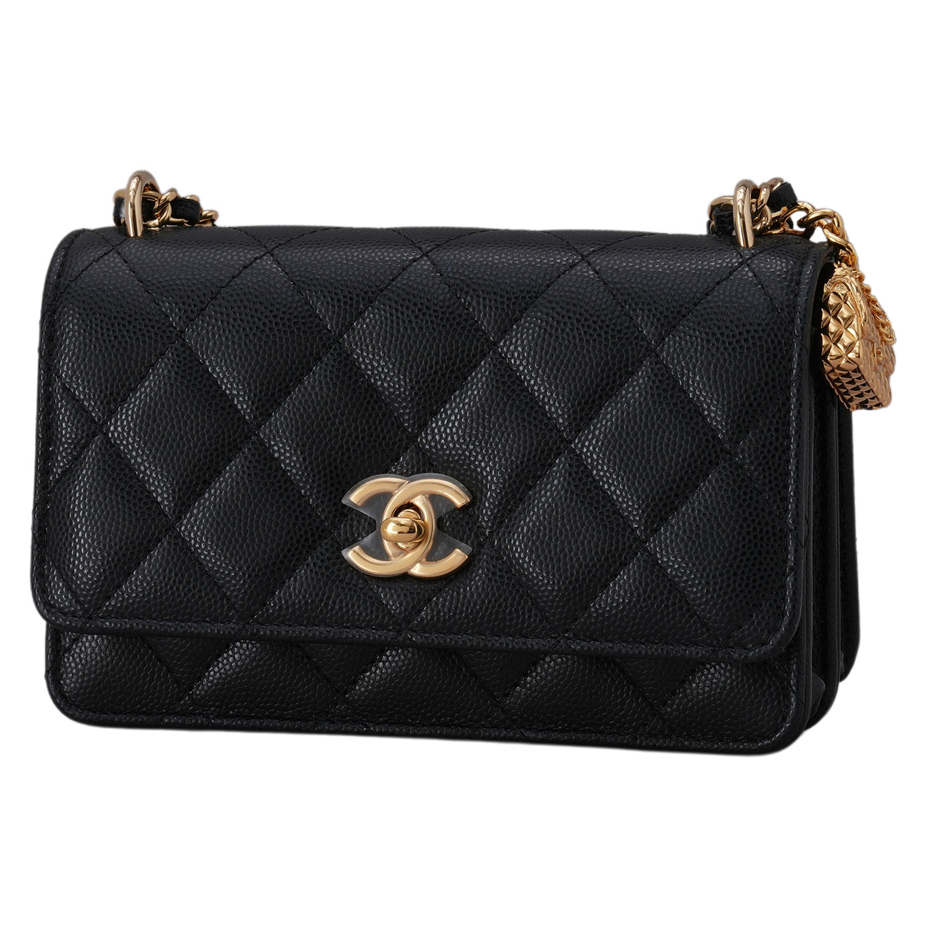 CHANEL(USED)샤넬 AP3316 시즌 캐비어 클래식 백참 WOC 블랙 금장