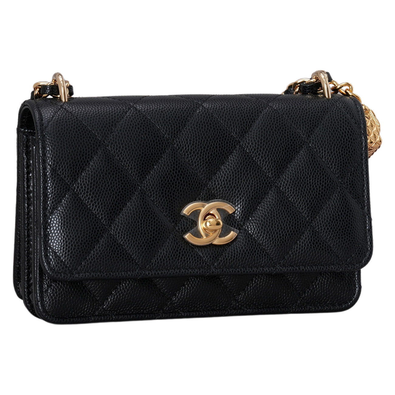 CHANEL(USED)샤넬 AP3316 시즌 캐비어 클래식 백참 WOC 블랙 금장