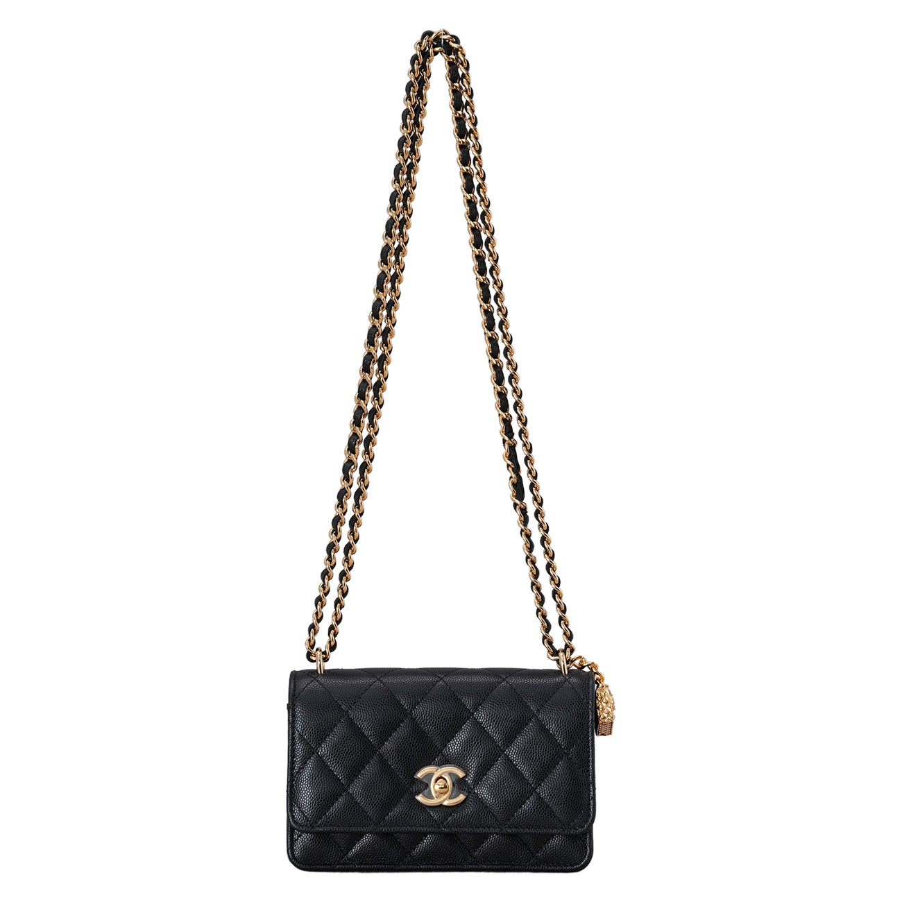 CHANEL(USED)샤넬 AP3316 시즌 캐비어 클래식 백참 WOC 블랙 금장
