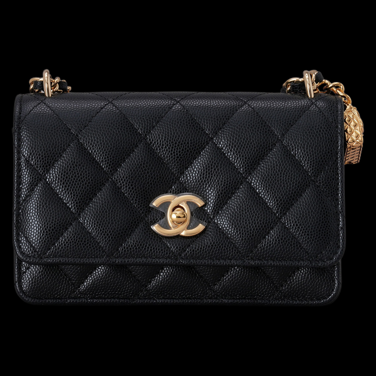 CHANEL(USED)샤넬 AP3316 시즌 캐비어 클래식 백참 WOC 블랙 금장
