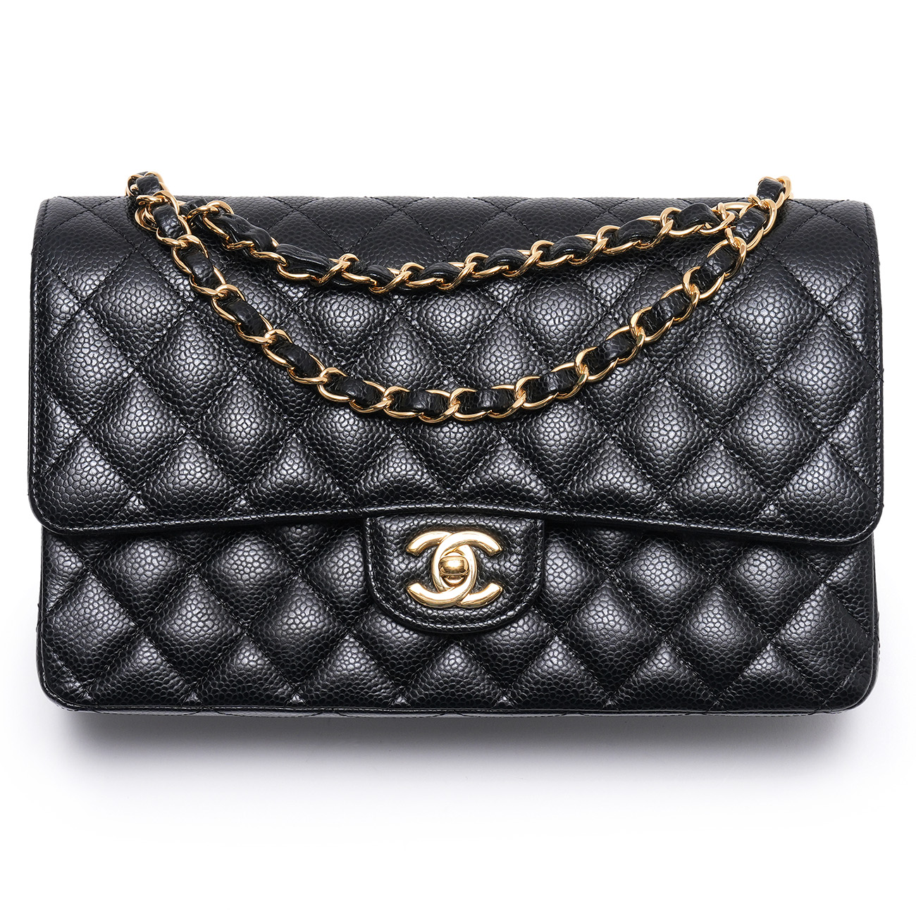 CHANEL(USED)샤넬 캐비어 클래식 미듐 플랩백 블랙 금장