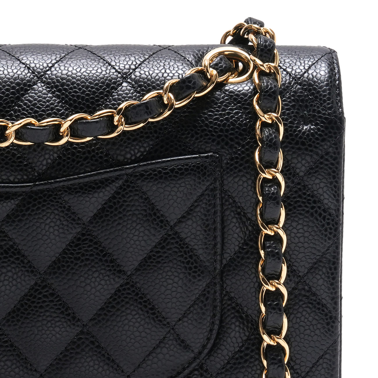 CHANEL(USED)샤넬 캐비어 클래식 미듐 플랩백 블랙 금장