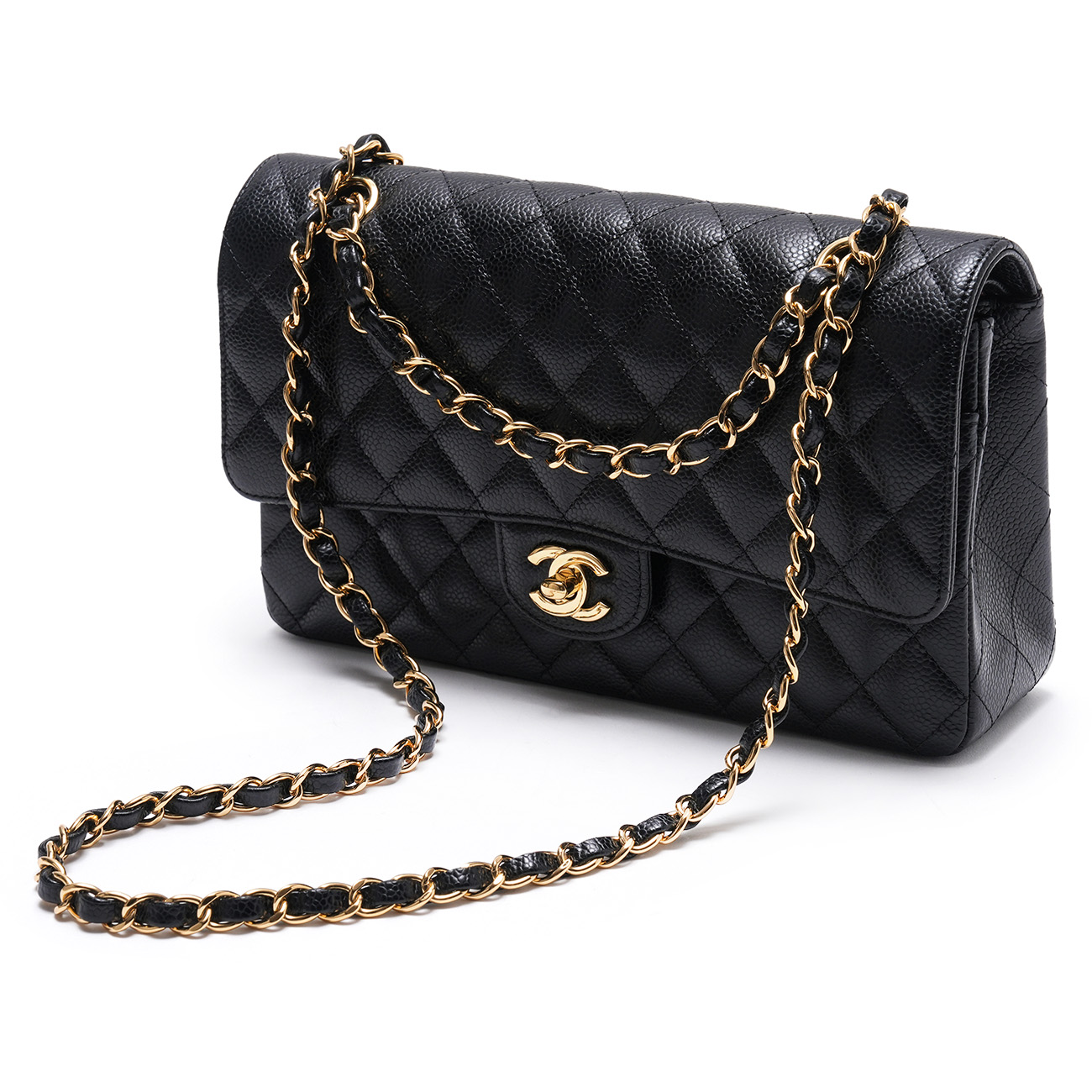 CHANEL(USED)샤넬 캐비어 클래식 미듐 플랩백 블랙 금장