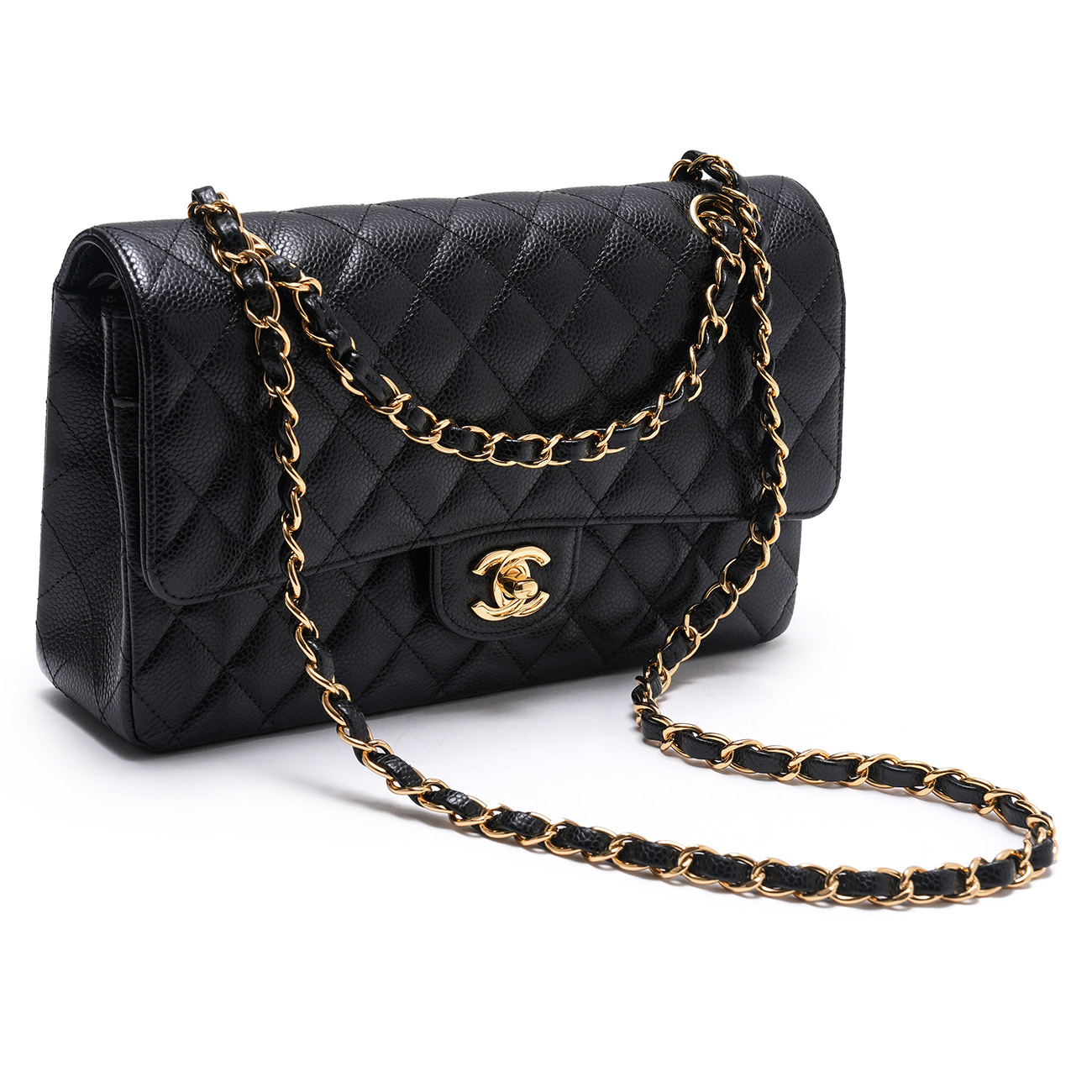 CHANEL(USED)샤넬 캐비어 클래식 미듐 플랩백 블랙 금장