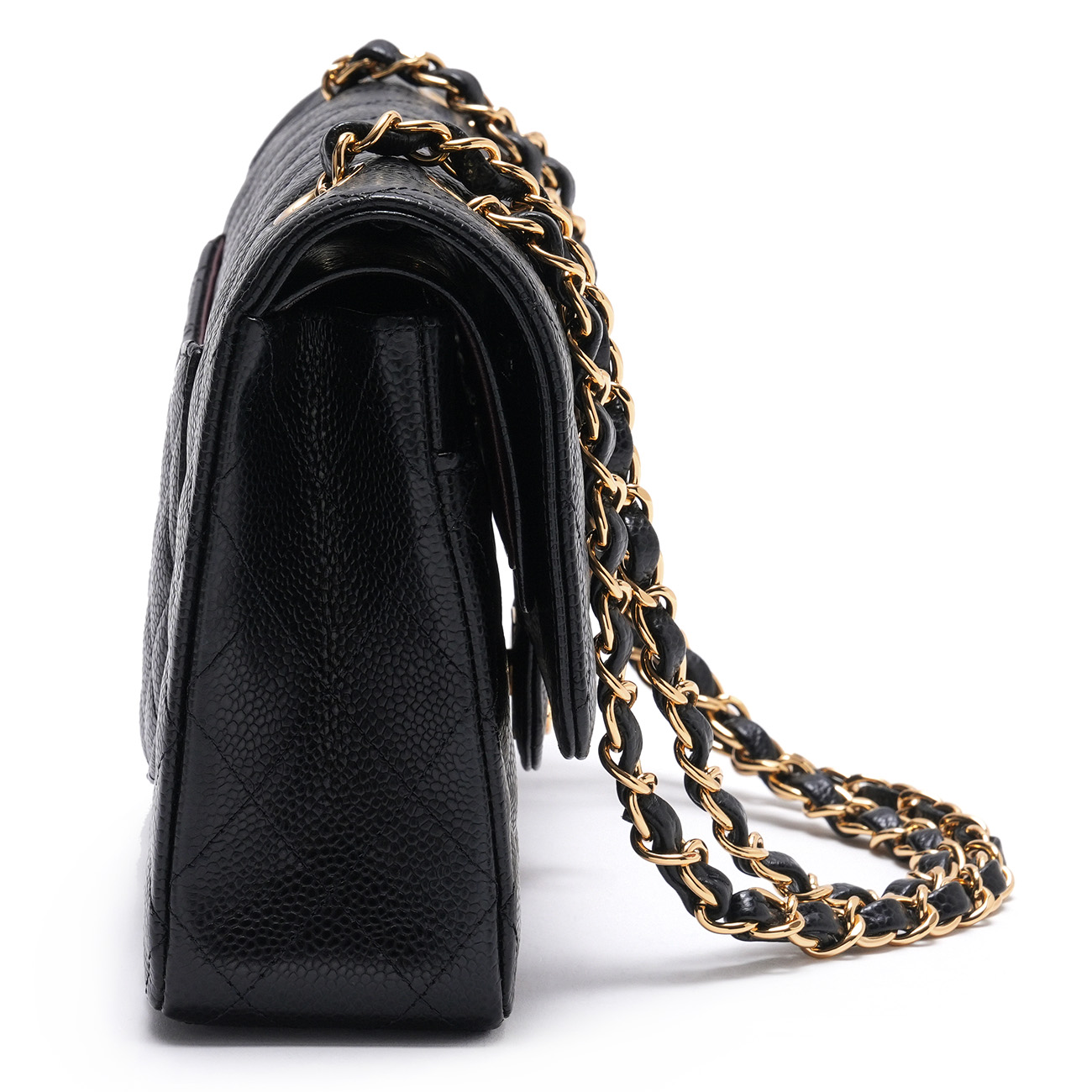 CHANEL(USED)샤넬 캐비어 클래식 미듐 플랩백 블랙 금장