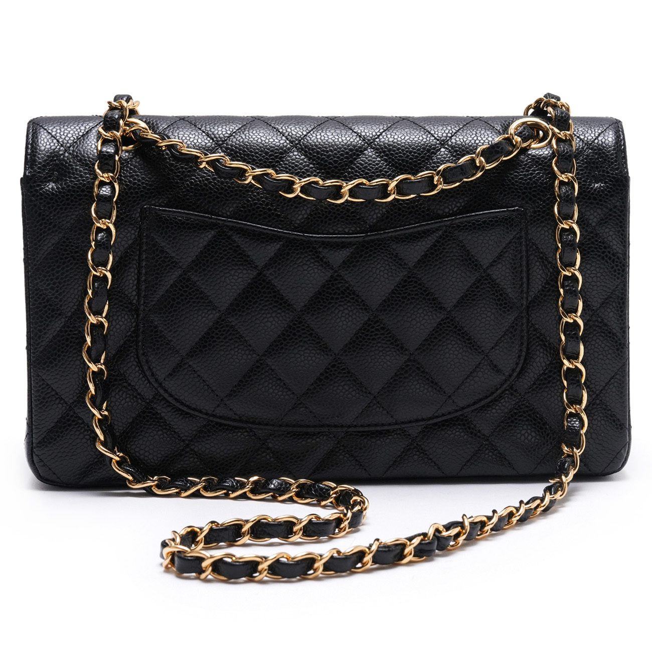 CHANEL(USED)샤넬 캐비어 클래식 미듐 플랩백 블랙 금장