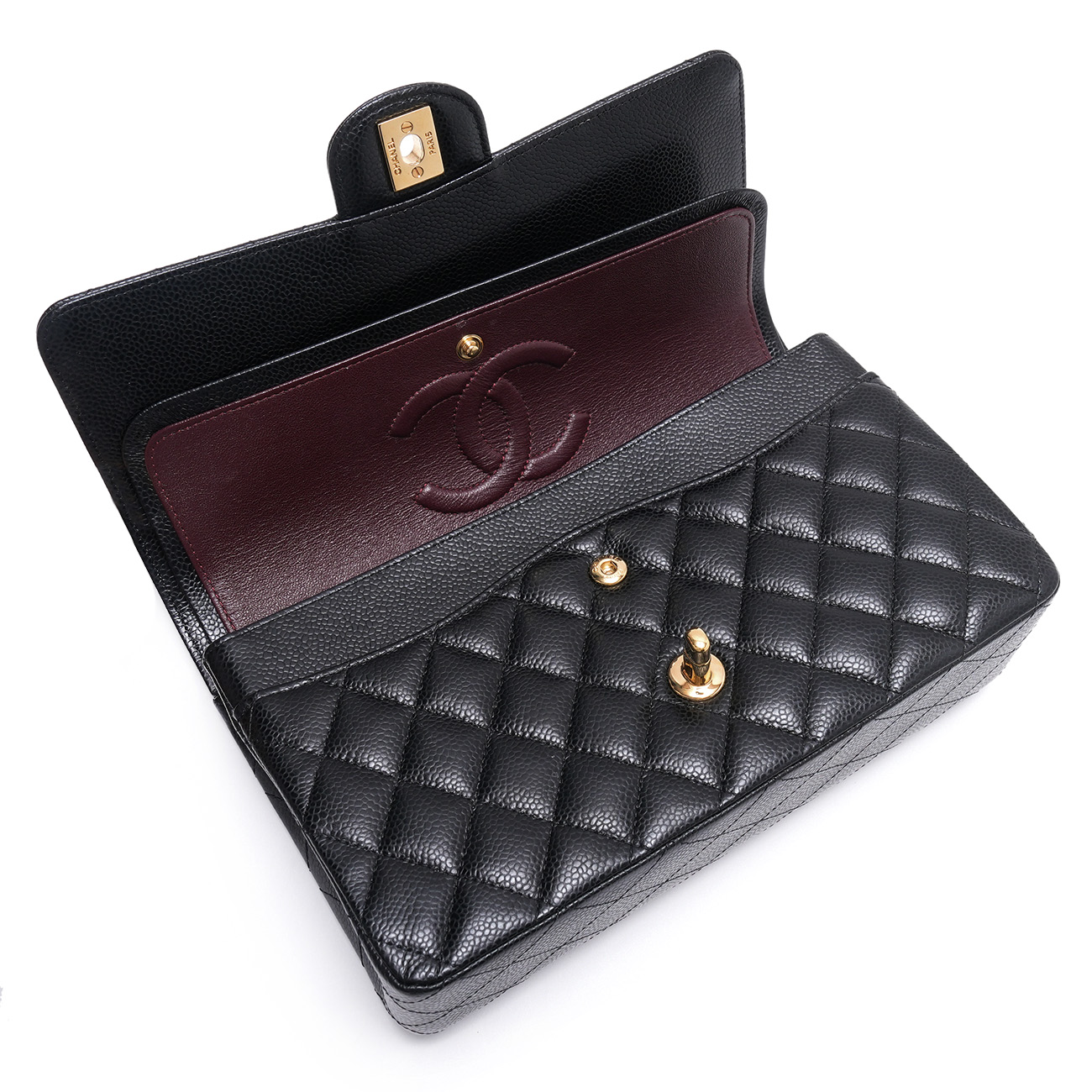 CHANEL(USED)샤넬 캐비어 클래식 미듐 플랩백 블랙 금장