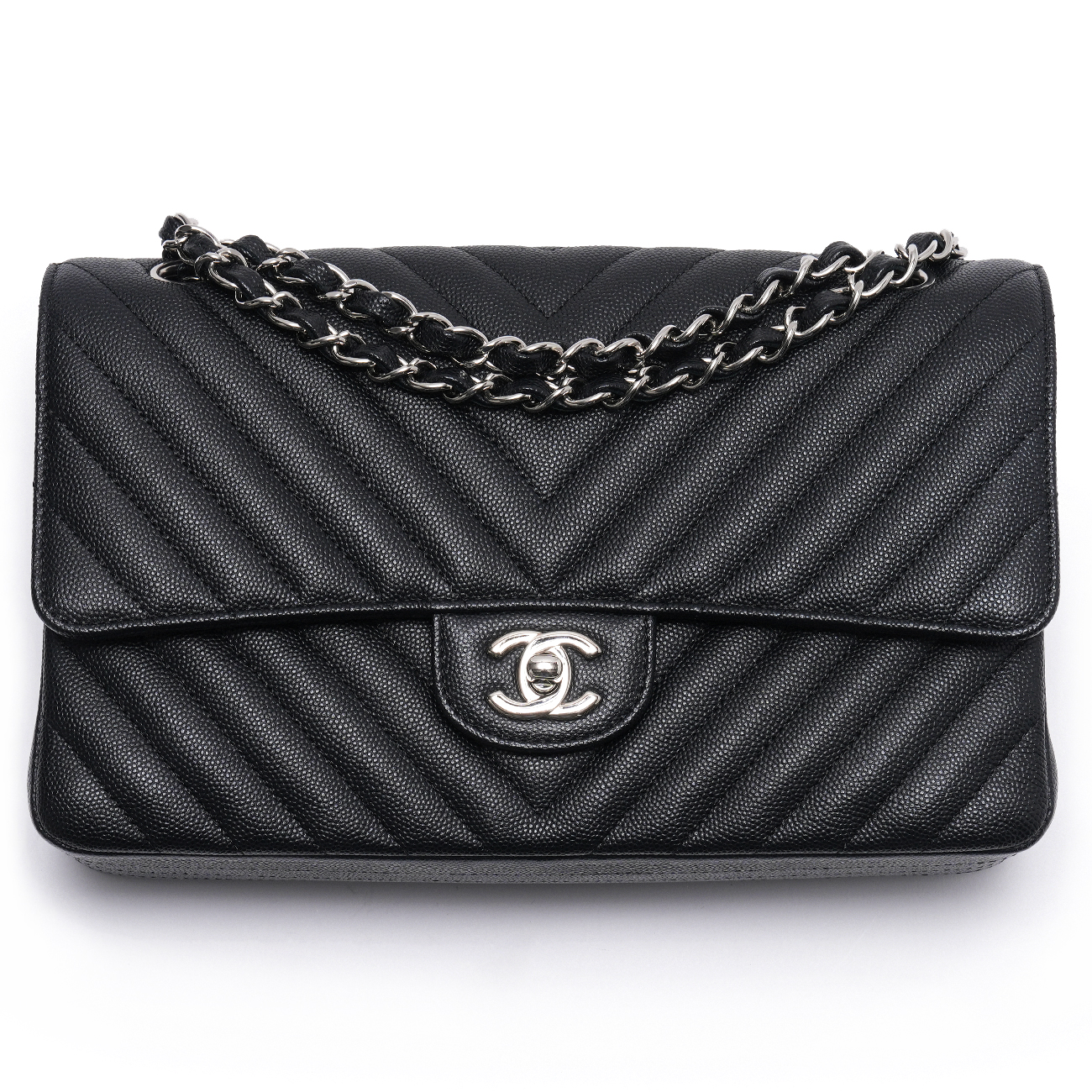 CHANEL(USED)샤넬 캐비어 쉐브론 클래식 미듐 플랩백