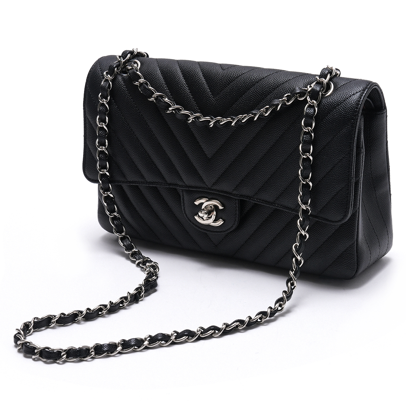 CHANEL(USED)샤넬 캐비어 쉐브론 클래식 미듐 플랩백