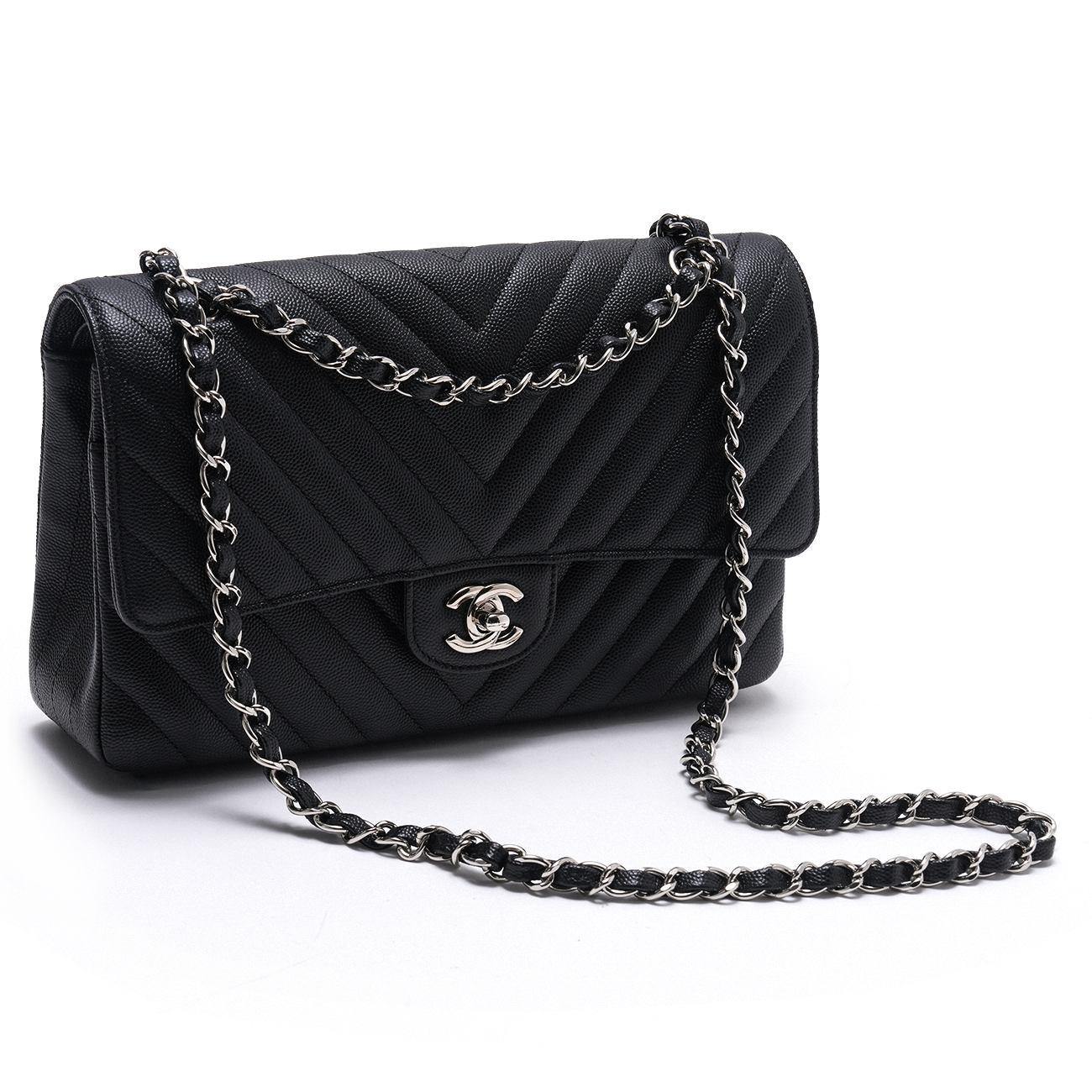 CHANEL(USED)샤넬 캐비어 쉐브론 클래식 미듐 플랩백