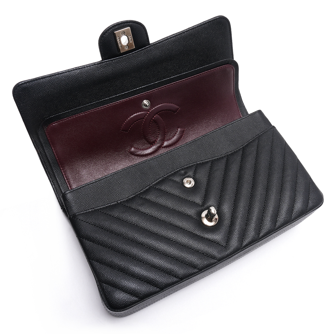 CHANEL(USED)샤넬 캐비어 쉐브론 클래식 미듐 플랩백